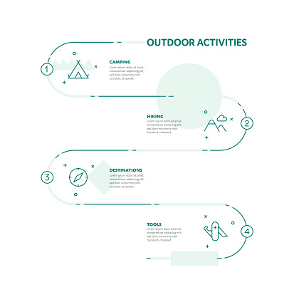 Camping Concept Infographic Design with Editable Stroke Line Icons. This infographic is useable for web pages, web banners, social media posts, landing pages, mobile apps, posters, flyers, brochures, UI, UX, and GUI design.
