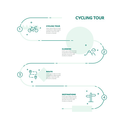 Bicycle Trip Concept Infographic Design with Editable Stroke Line Icons. This infographic is useable for web pages, web banners, social media posts, landing pages, mobile apps, posters, flyers, brochures, UI, UX, and GUI design.