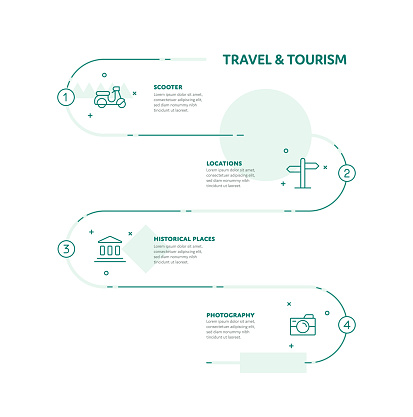 Travel and Holiday Concept Infographic Design with Editable Stroke Line Icons. This infographic is useable for web pages, web banners, social media posts, landing pages, mobile apps, posters, flyers, brochures, UI, UX, and GUI design.