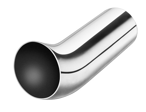Mirroring bent exhaust tailpipe isolated in white back