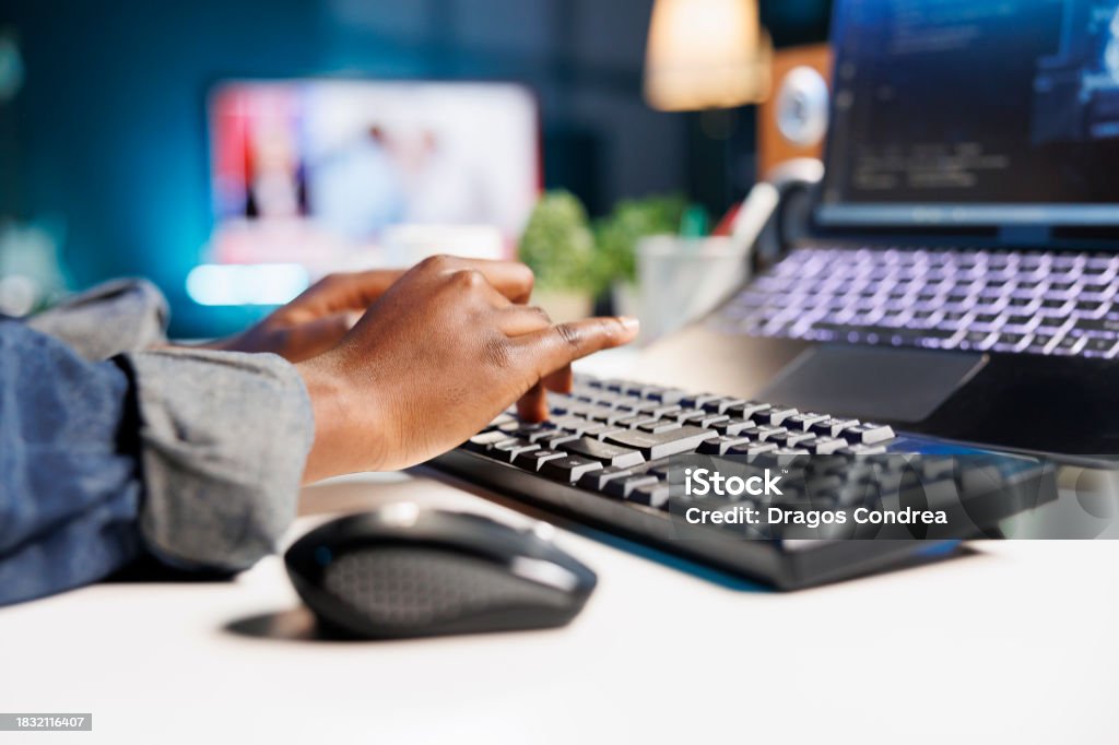 Person Using Keyboard To Type In Code Stock Photo - Download Image Now ...