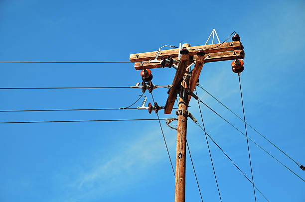 istock Wood electricity poles 183211885