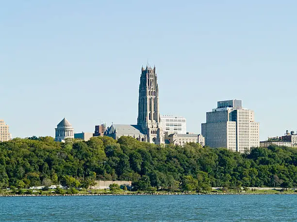 "Morningside Heights New York City photographed from Edgewater, NJ. General Grant Museum on the left and the Riverside Church tower can be seen."