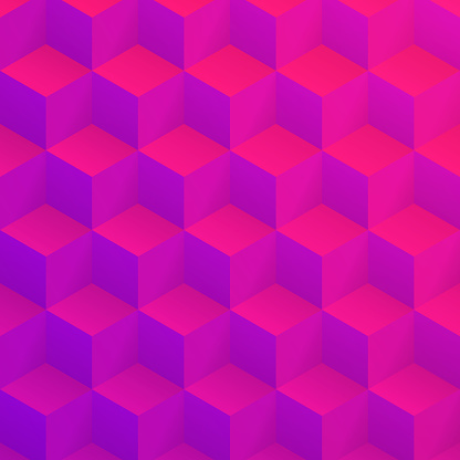 Modern and trendy background with 3D effect. Abstract geometric design with lots of cubes and beautiful color gradient. This illustration can be used for your design, with space for your text (colors used: Red, Pink, Purple). Vector Illustration (EPS file, well layered and grouped), square format (1:1). Easy to edit, manipulate, resize or colorize. Vector and Jpeg file of different sizes.