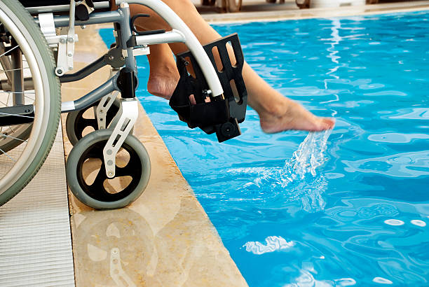 istock Disabled female by a swimming pool 183214542