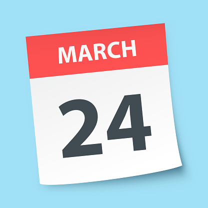 March 24. Calendar icon isolated on a blue background. Vector Illustration (EPS file, well layered and grouped). Easy to edit, manipulate, resize or colorize. Vector and Jpeg file of different sizes.