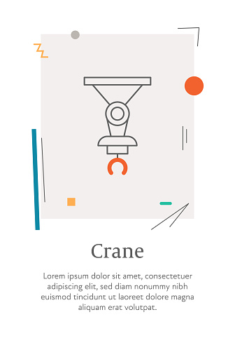 Crane icon with editable stroke, placed on a  style vertical web banner. This design is suitable for websites, landing pages, and mobile apps.