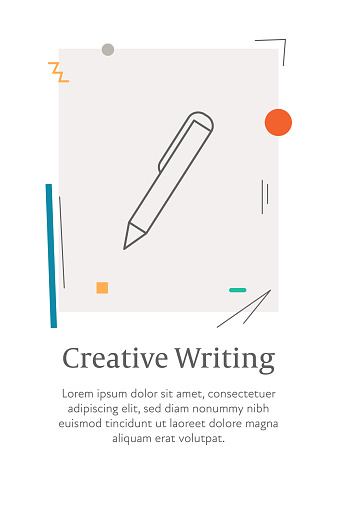 Creative Writing Line Icon in a  Style Web Banner  with Editable Stroke. This banner template can be used in places such as landing page, web page, printed materials.