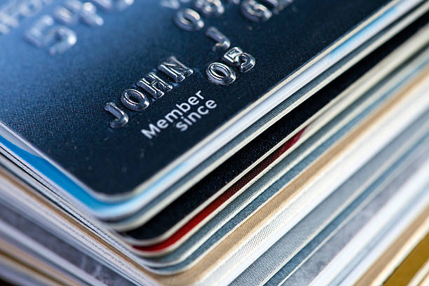 istock Corner close up view of stack of bank cards 183215283