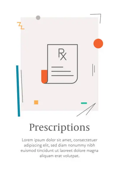 Vector illustration of Rx icon with editable stroke, placed on a  style vertical web banner.
