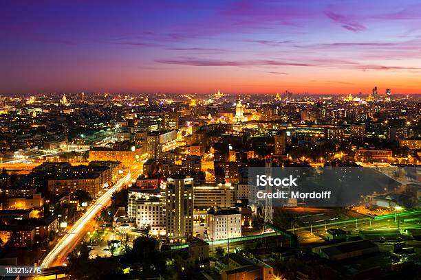 Moscow Skyline At Night Aerial View Stock Photo - Download Image Now - Moscow - Russia, Night, City