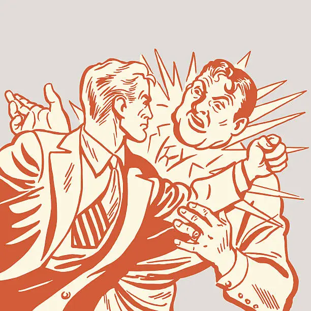 Vector illustration of Orange cartoon of two men in fist fight