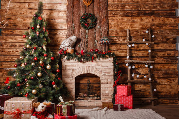 istock Beautiful New Year's interior, Christmas tree, gifts 1832179654