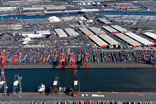 aerial view of containers on dock in new jersey
