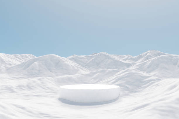 istock 3d render platform and Natural winter background, Ice snow podium on the snow mountain for product display, advertising, mockup or etc 1832191919