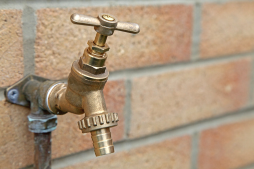 A new wall mounted brass tap.Shot with a Canon 5D ll