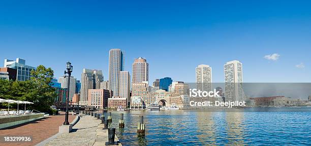 Boston Rowes Wharf City Skyline In The Usa Stock Photo - Download Image Now - Boston - Massachusetts, Urban Skyline, Boston Harbor