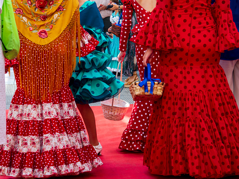 Flamenco dresses during the celebration of the Feria del Rosario in Fuengirola
