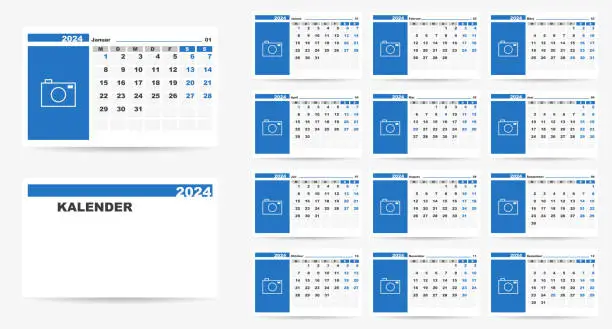 Vector illustration of 2024 calendar on german language