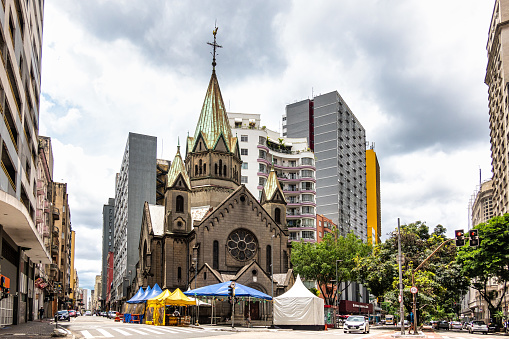 Sao Paulo, Brazil - Dec 04, 2023: Parish Nossa Senhora da Conceicao, Santa Ifigenia at Sao Paulo in Brazil. Historical building of the city.