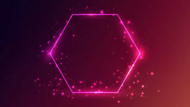 Vector illustration of Neon hexagon frame with shining effects and sparkles