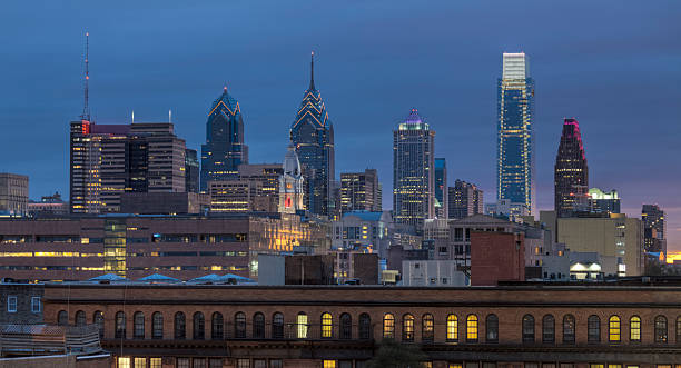 istock Philadelphia Skyline with Buildings Aglow Just After Sunset 183231550