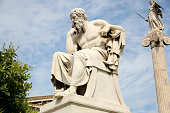 Statue of Socrates, the philosopher, with sky in distance