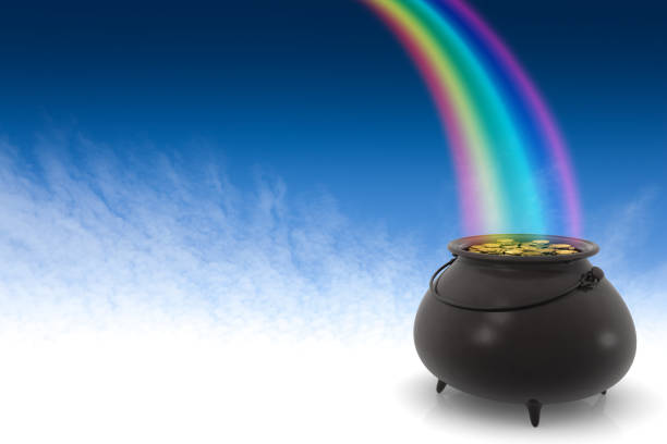 istock Rainbow into a black pot of gold 183232491