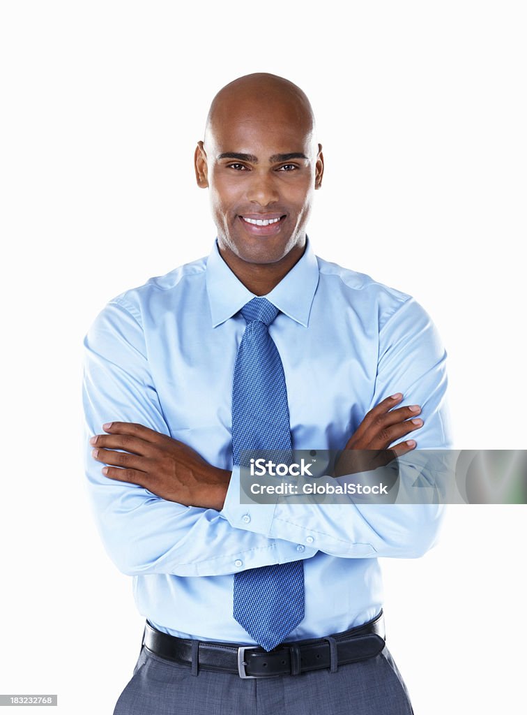 Afro-americano de negócios com mão dobrado isolado a branco - Royalty-free Administrador Foto de stock