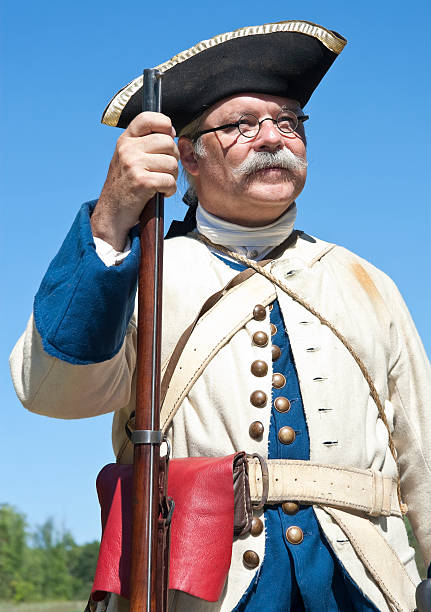 Marine From the French and Indian War, Late 1700s A Reenactor portraying a French Marine in full uniform during the French and Indian war in the late 1700s. historical reenactment stock pictures, royalty-free photos & images