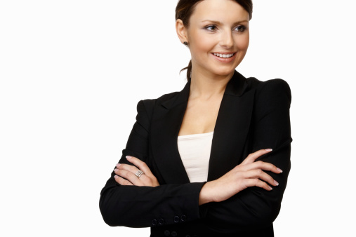 Modern portrait of a professional young business woman with crossed arms.
