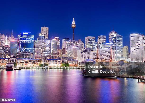 Darling Harbour City Skyline In Sydney Australia Stock Photo - Download Image Now - Sydney, Darling Harbor, Night