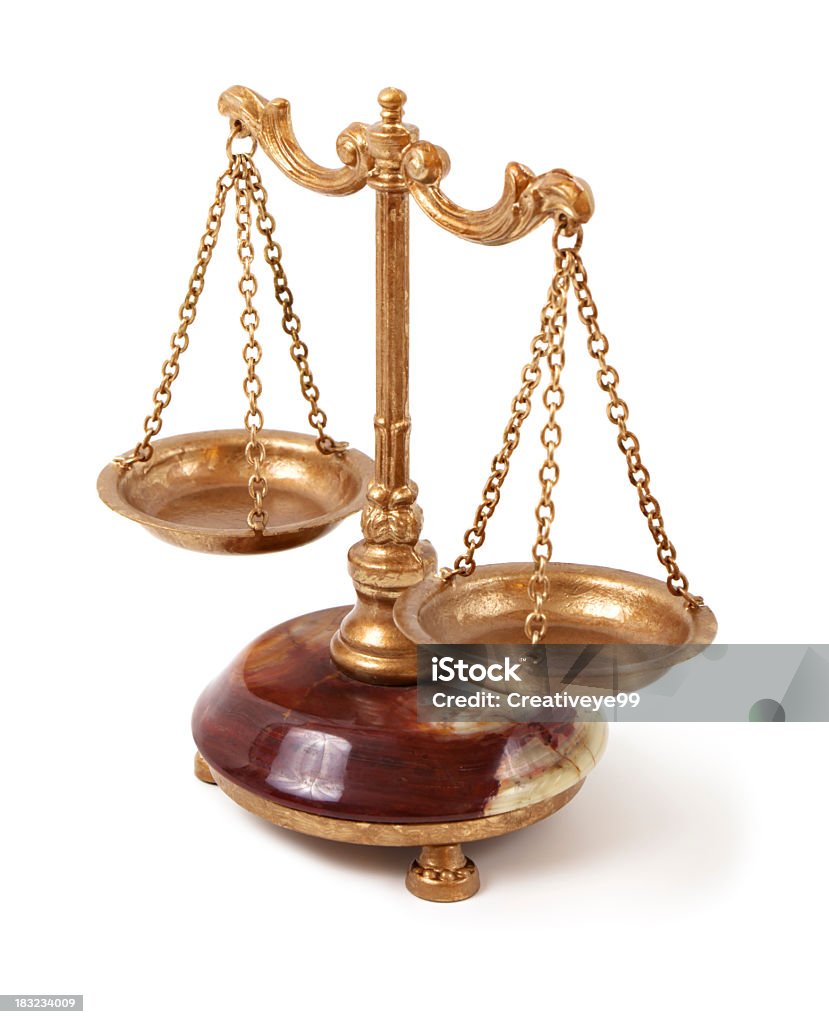 Scales of justice Scales of justice on white background Equal-Arm Balance Stock Photo