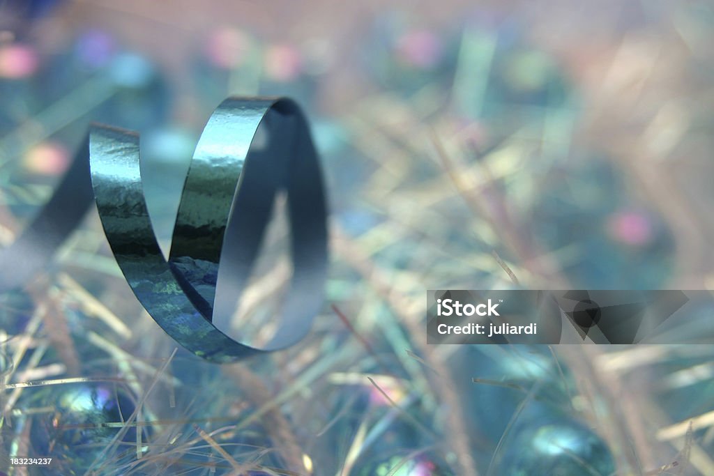 blue metallic ribbon - bow loop garland blue metallic ribbon - loop Anniversary Stock Photo