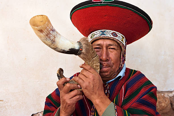 istock Portrait of Peruvian man playing a horn, Sacred Valley 183234801