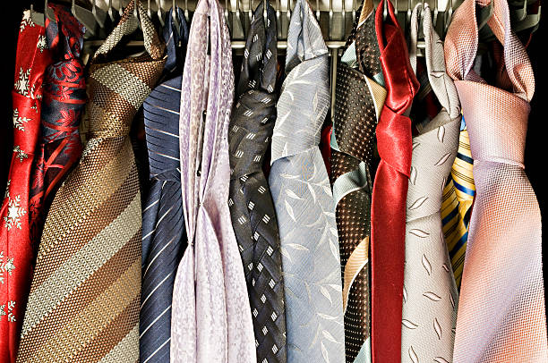 High angle view of multi colored neckties pile at menswear boutique