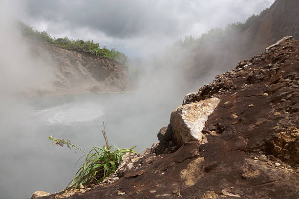 Boiling lake in Dominica stock photo