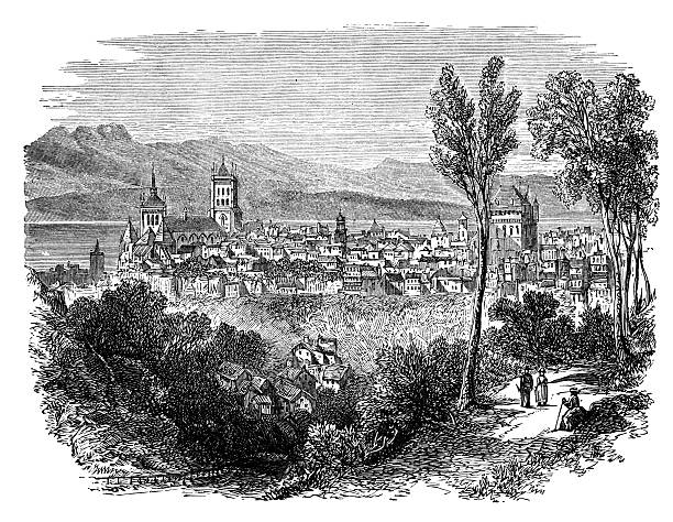 istock 19th century engraving of Lausanne, Switzerland 183235237