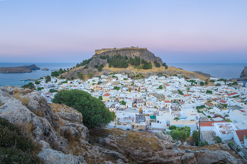 Beautiful Village of Lindos at Dusk, Rhodes Island - Greek