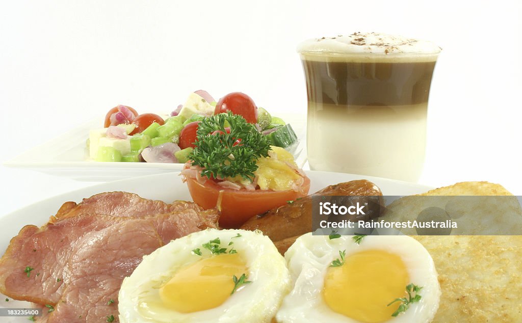 bacon, ovos, salada, hasbrowns, - Foto de stock de Bacon royalty-free
