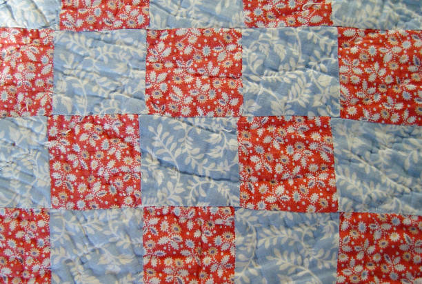 Granny's Quilt1 Quilt blocks from a vintage quilt in blue and red. patriotic quilt stock pictures, royalty-free photos & images