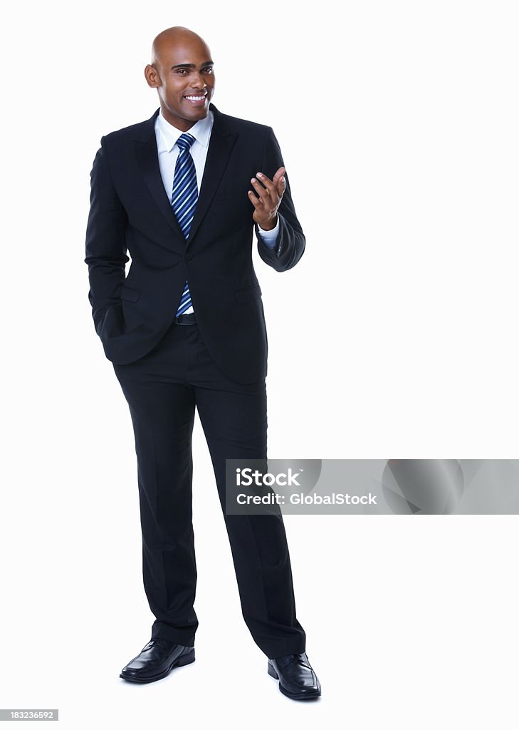 Feliz hombre de negocios dando una presentación contra blanco - Foto de stock de Hombres libre de derechos
