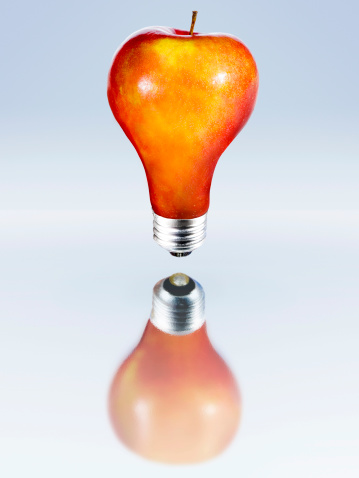 apple in shape of light bulb