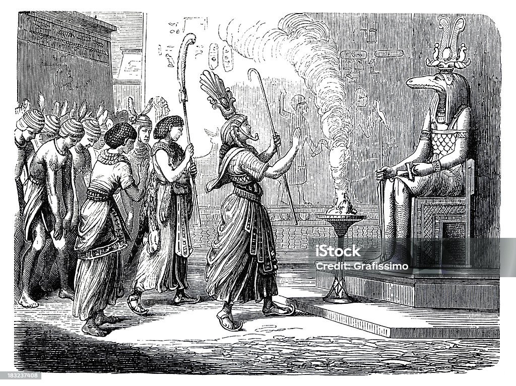 Incisione con Dea egiziana Sobek Faraone - Illustrazione stock royalty-free di Acquaforte