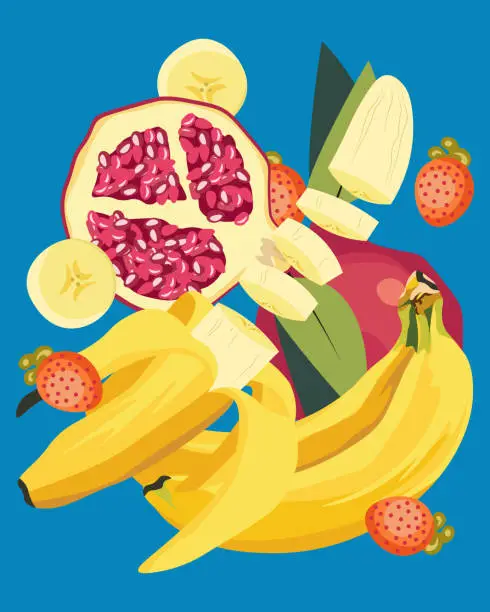 Vector illustration of Fruit packaging, juice, lollipops, sweets, chocolate, poster, banner, food design