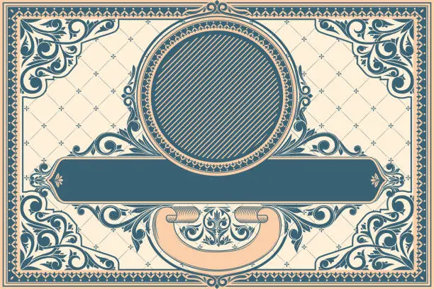 Vector illustration of Decorative ornate retro floral blank card emblem template