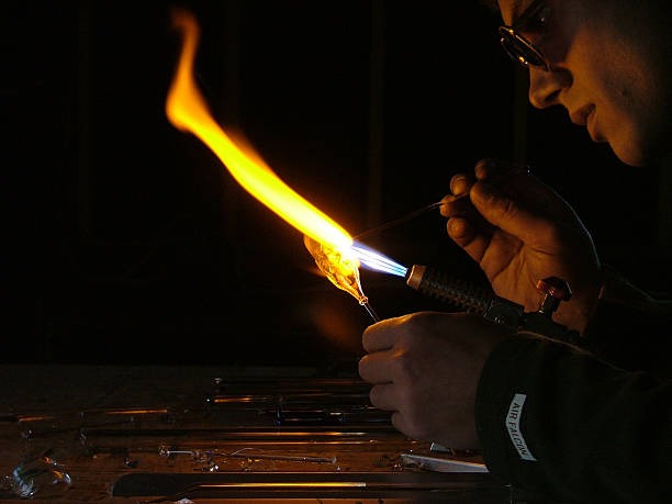 glass blowers flame stock photo