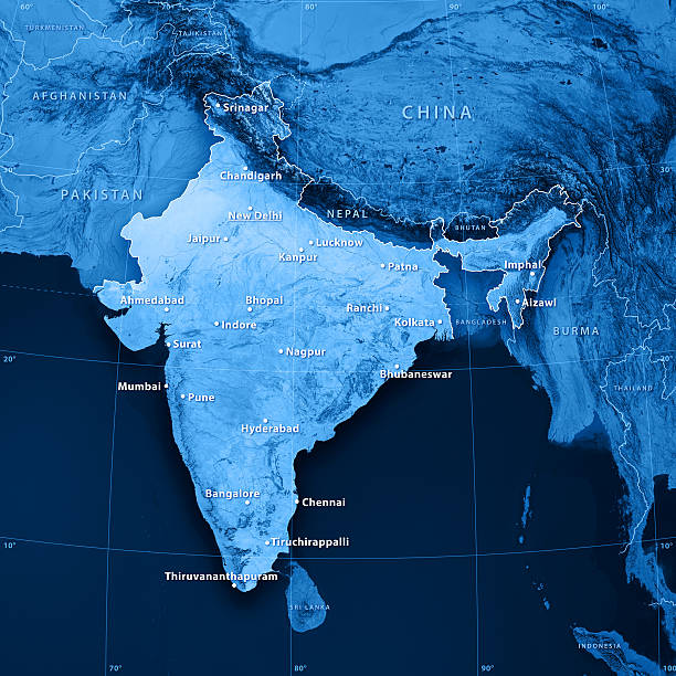 índia cidades topographic mapa - india map cartography topographic map imagens e fotografias de stock