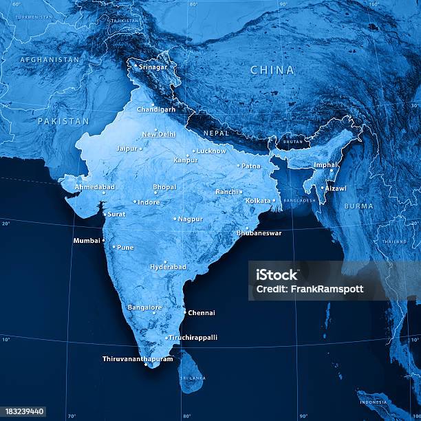 Índia Cidades Topographic Mapa - Fotografias de stock e mais imagens de Imagem de Satélite - Imagem de Satélite, Mapa, Subcontinente Indiano - Ásia