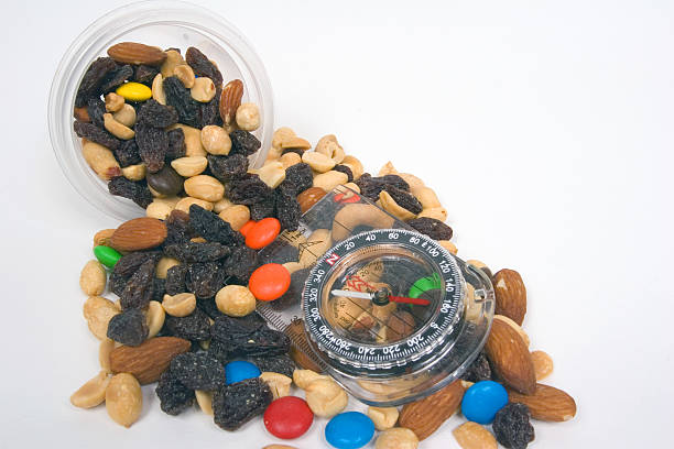 Trail Mix Oops With Compass stock photo